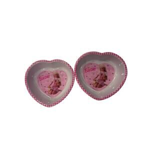 Vintage 1996 Barbie Heart Shaped Bowls Pink Gingham Puppies Zak Designs Set of 2